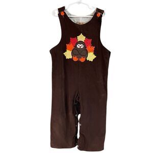 Peggy Sue Girls Corduroy Overalls Size 4T Turkey Appliqué Fall Brown